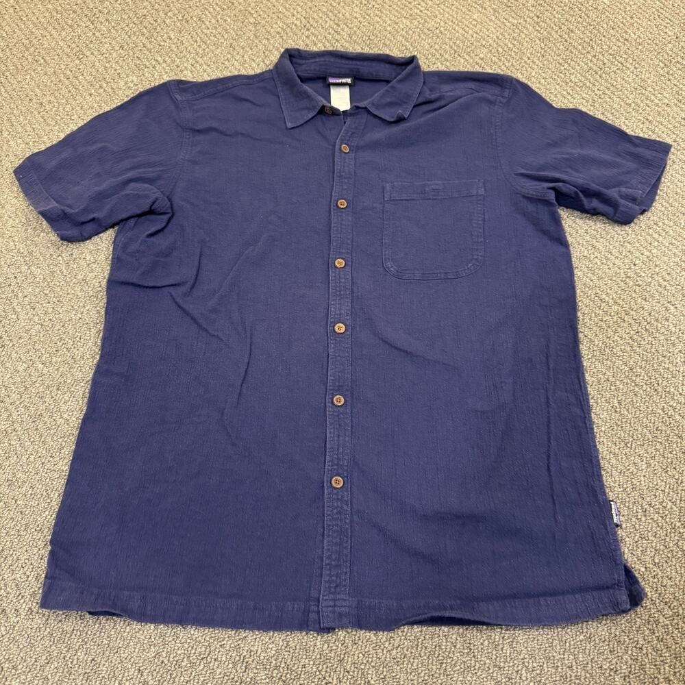 Patagonia Organic Cotton Button Mens Large L Shirt XL Blue Short Sleeve